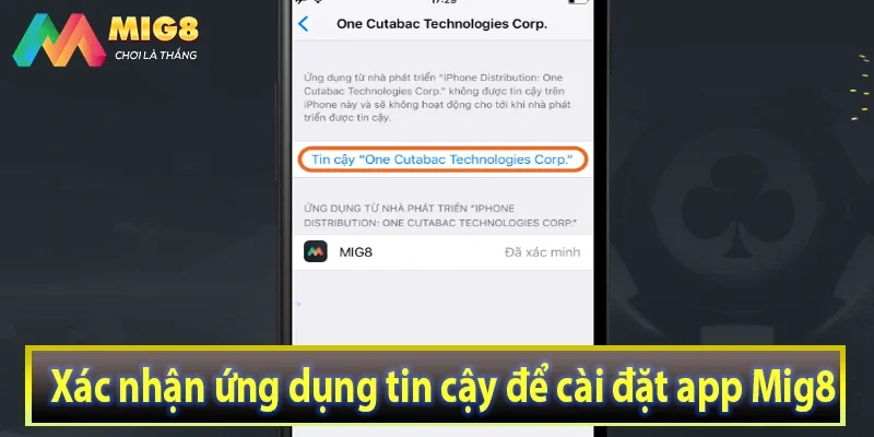 Xác nhận ứng dụng tin cậy để cài đặt app Mig8